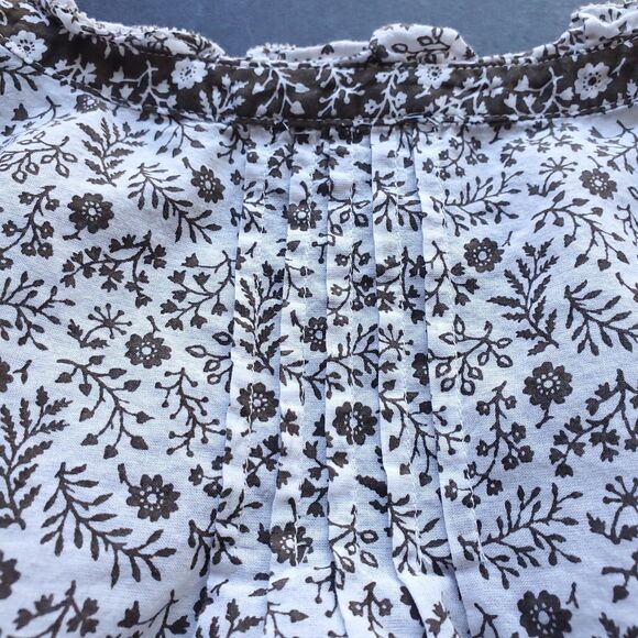 Talbots Sleeveless Cotton Popover Size L White Brown Ditsy Floral Ruffle Dainty - Picture 8 of 11